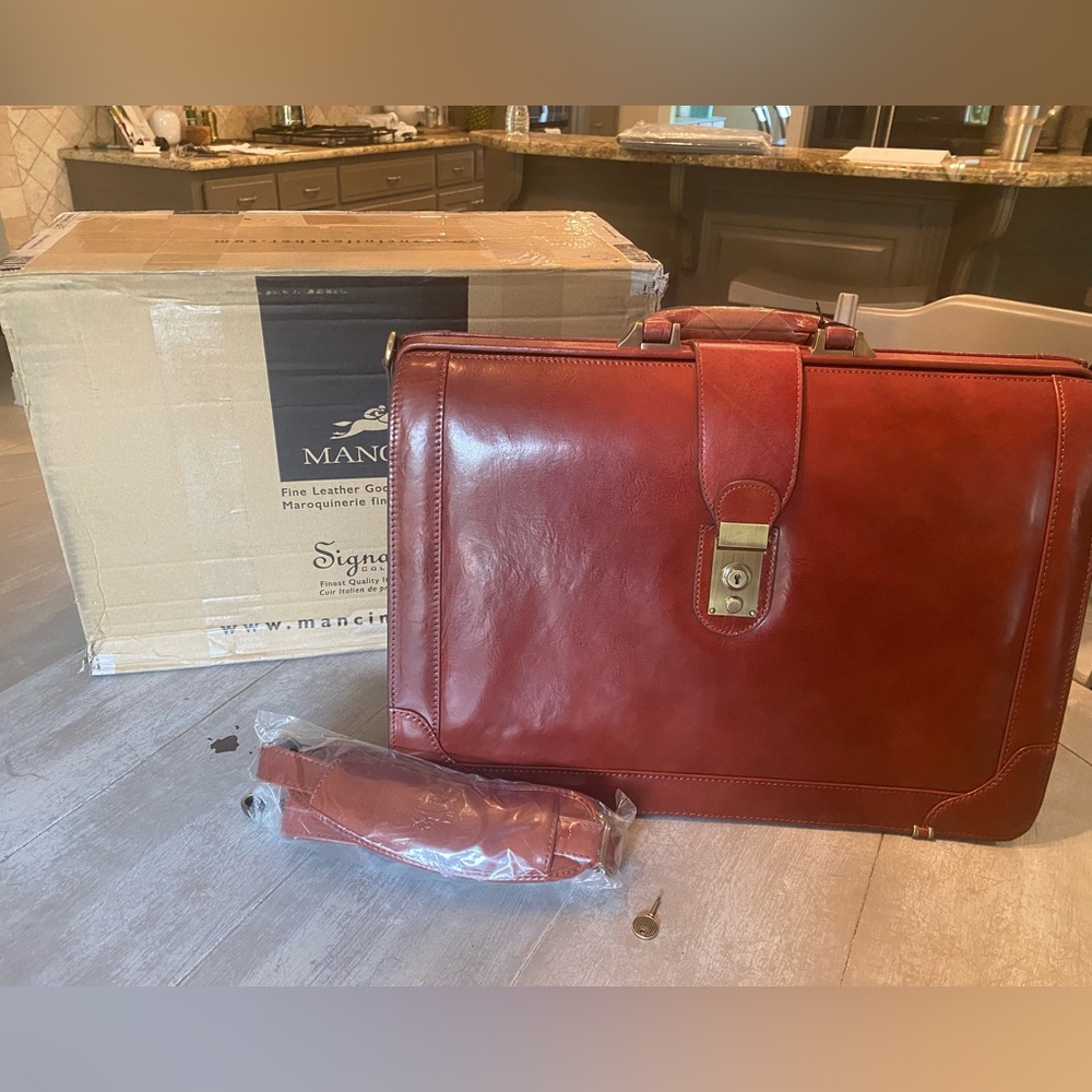 MANCINI BROWN ITALIAN LEATHER LAWYER DOCTOR BRIEFCASE